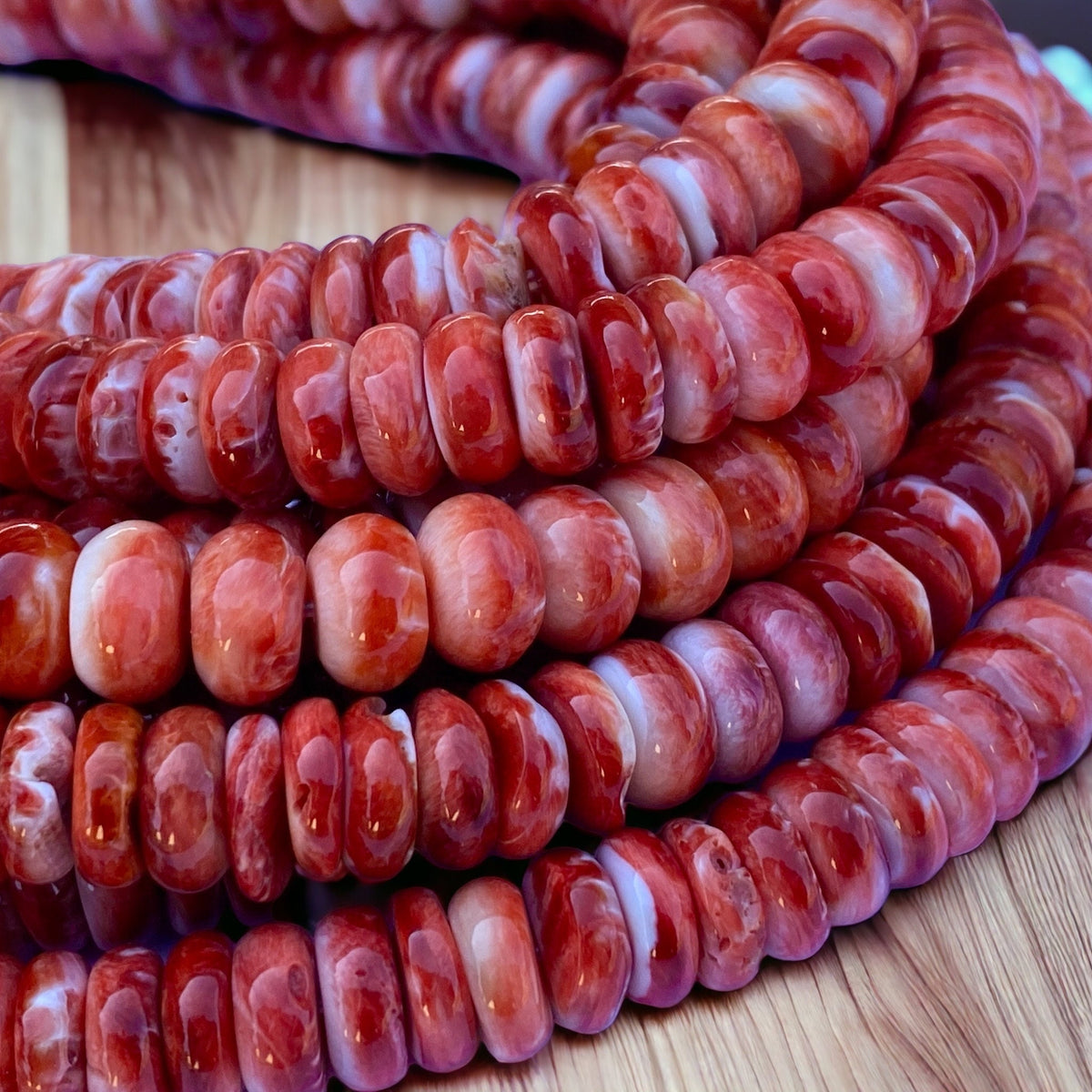 Red Spiny Oyster Shell Beads Mexico 100% Natural - Never Dyed or Color Enhanced - Native American Style - Round Edges - Smooth Rondelle 10mm