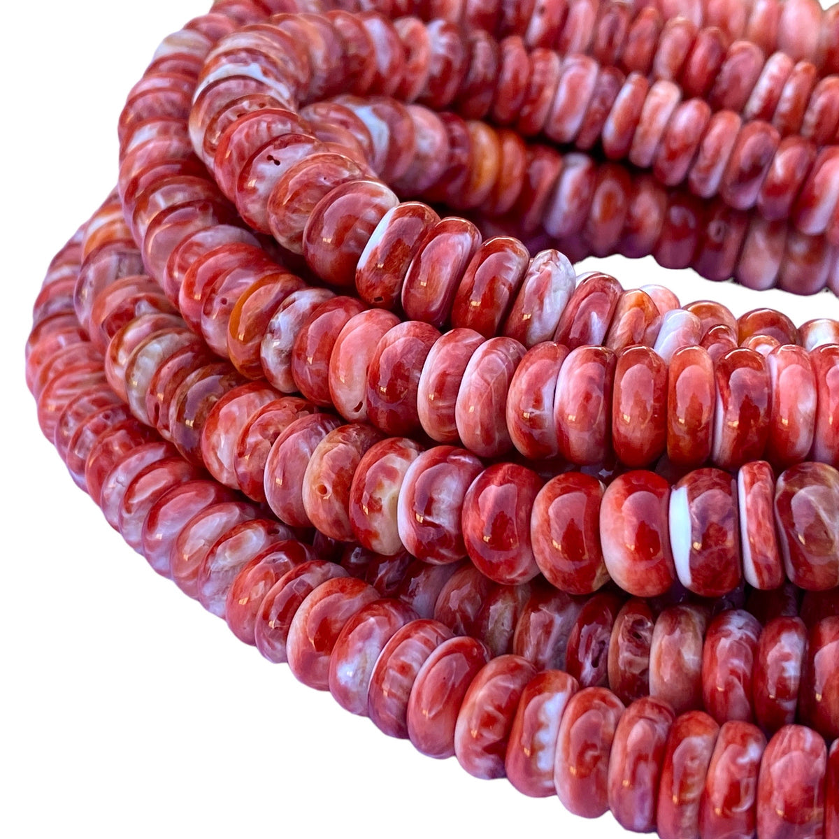 Red Spiny Oyster Shell Beads Mexico 100% Natural - Never Dyed or Color Enhanced - Native American Style - Round Edges - Smooth Rondelle 10mm