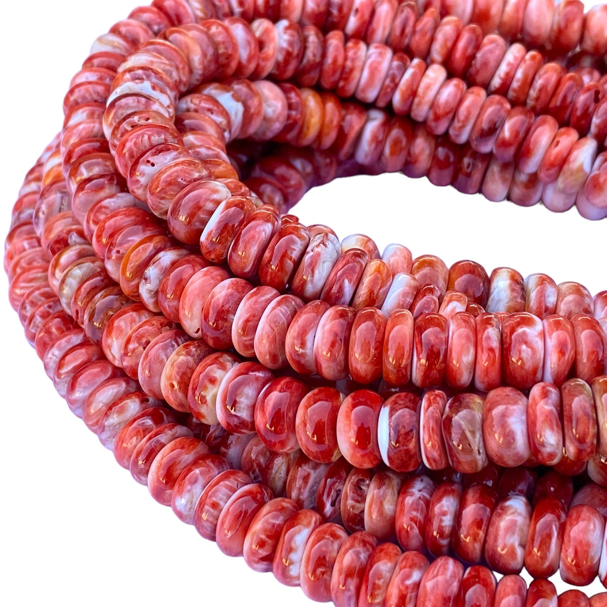 Red Spiny Oyster Shell Beads Mexico 100% Natural - Never Dyed or Color Enhanced - Native American Style - Round Edges - Smooth Rondelle 10mm
