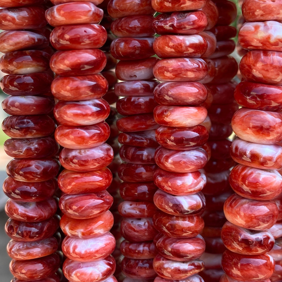 Red Spiny Oyster Shell Beads Mexico 100% Natural - Never Dyed or Color Enhanced - Native American Style - Round Edges - Smooth Rondelle 10mm
