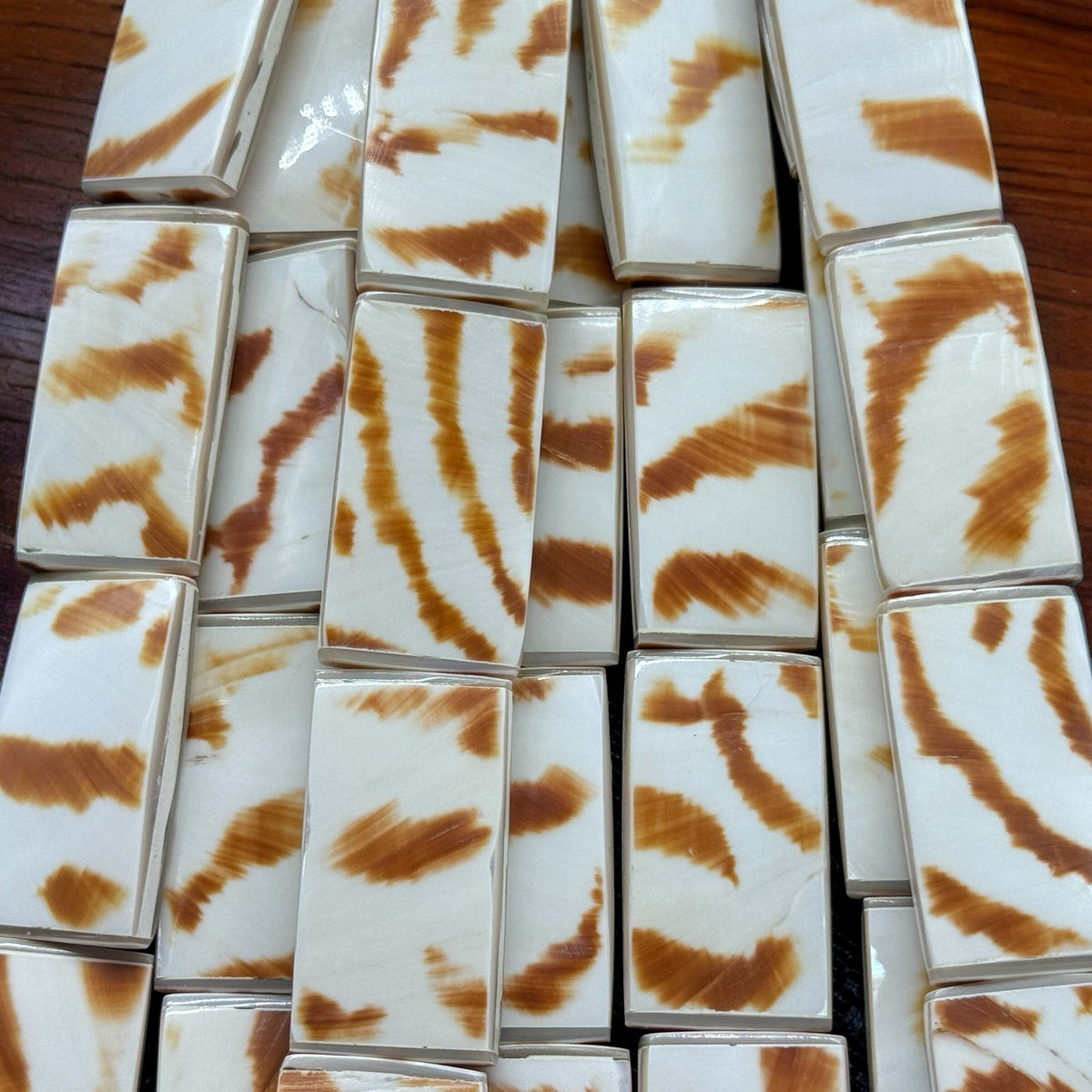 Authentic Nautilus Shell Beads with Tiger Matrix (Ethically Sourced- Small Batch Production) Doublet Rectangle 15X28mm (8 Inches - 7 Beads)