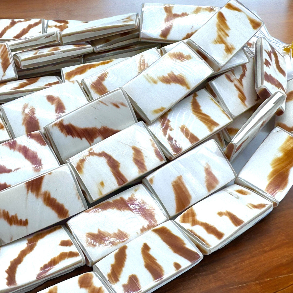 Authentic Nautilus Shell Beads with Tiger Matrix (Ethically Sourced- Small Batch Production) Doublet Rectangle 15X28mm (8 Inches - 7 Beads)