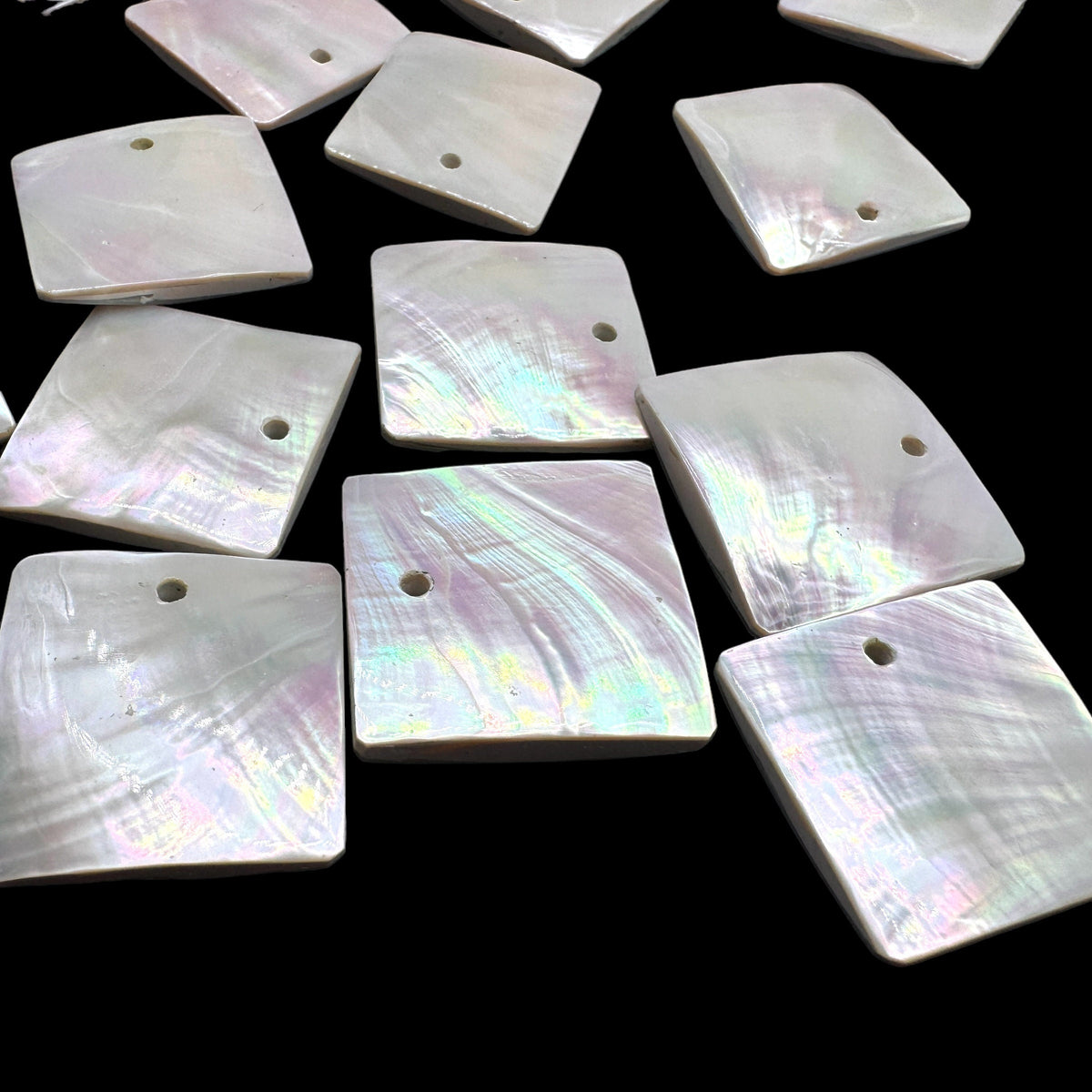Authentic Mermaid Nautilus Shell Beads (Thicker Nacre & Iridescent Flash) Extremely Rare - Mirror Finish - Square Pendant- 2 Pcs