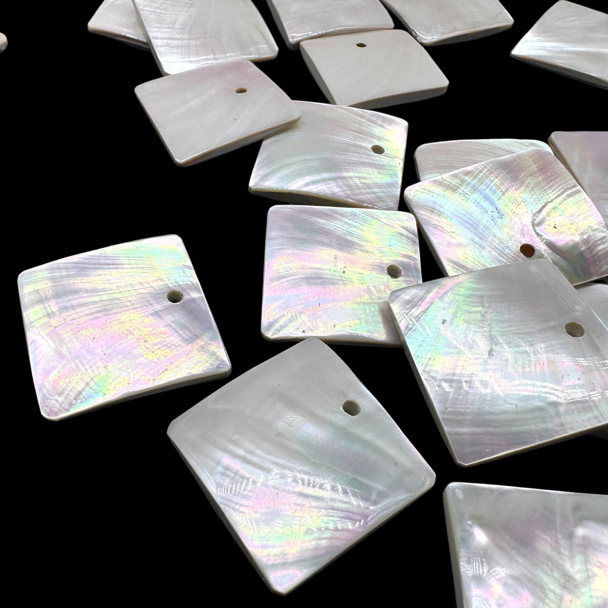 Authentic Mermaid Nautilus Shell Beads (Thicker Nacre & Iridescent Flash) Extremely Rare - Mirror Finish - Square Pendant- 2 Pcs