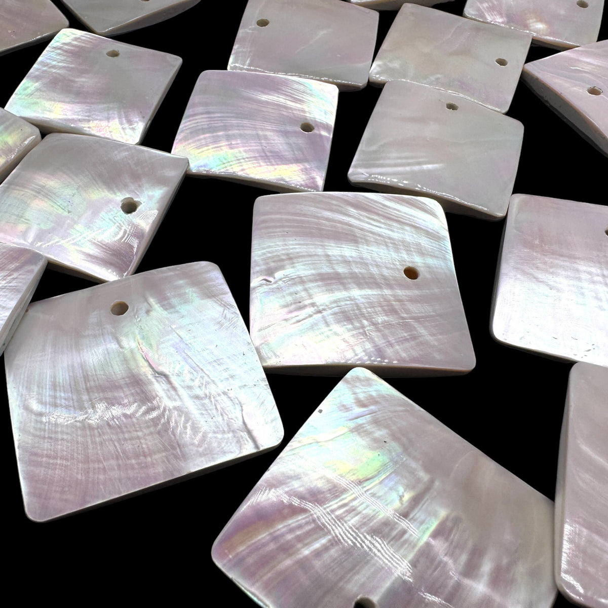 Authentic Mermaid Nautilus Shell Beads (Thicker Nacre & Iridescent Flash) Extremely Rare - Mirror Finish - Square Pendant- 2 Pcs