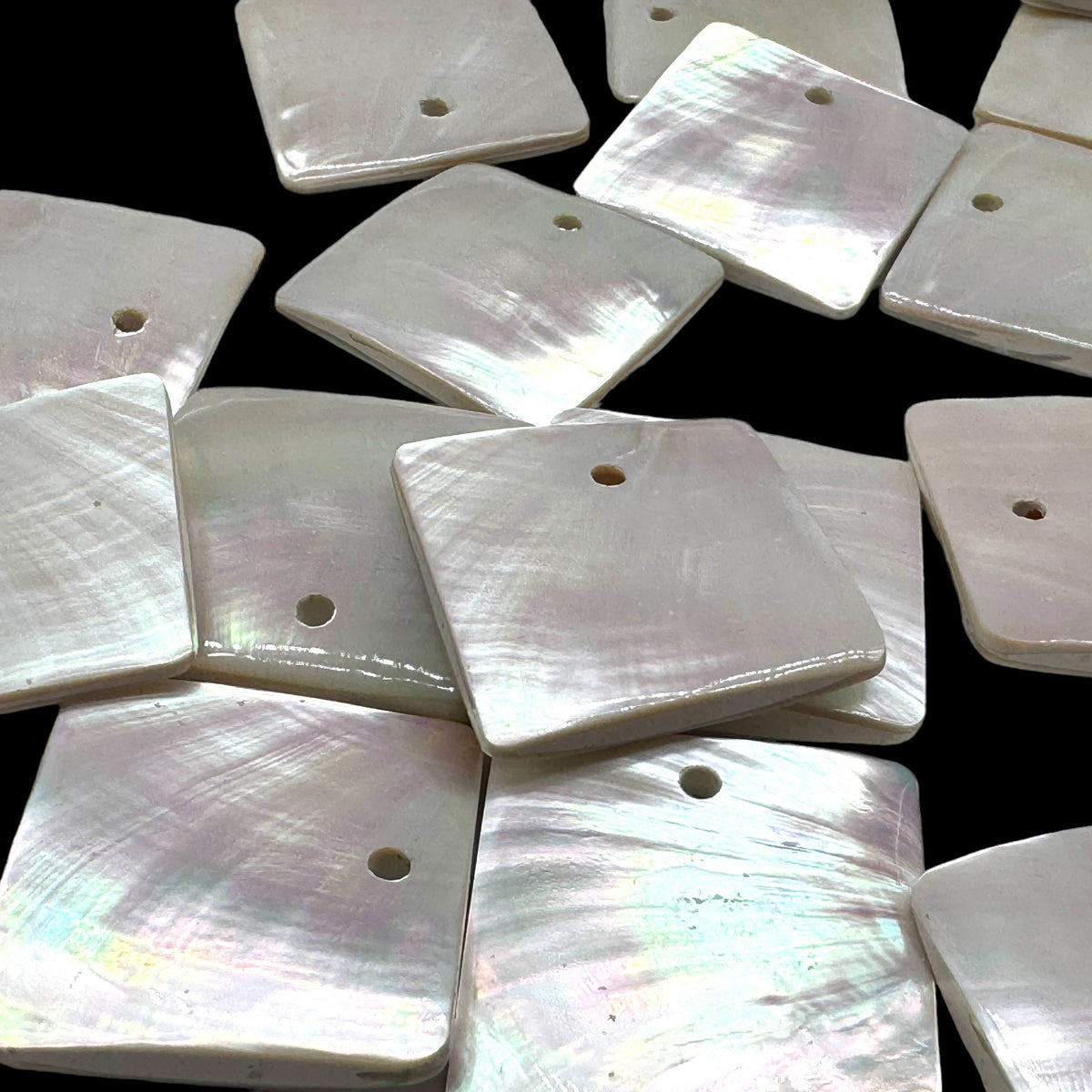 Authentic Mermaid Nautilus Shell Beads (Thicker Nacre & Iridescent Flash) Extremely Rare - Mirror Finish - Square Pendant- 2 Pcs