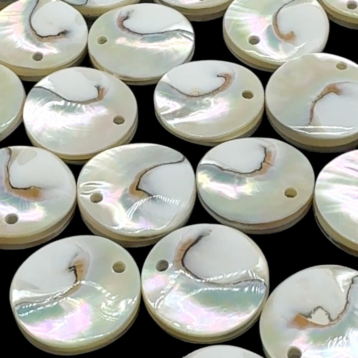 Authentic Mermaid Nautilus Shell Beads - Harmony Line (Thicker Nacre & Iridescent Flash) Mirror Finish - Coin Pendant (Matching Pair-2 Pcs)