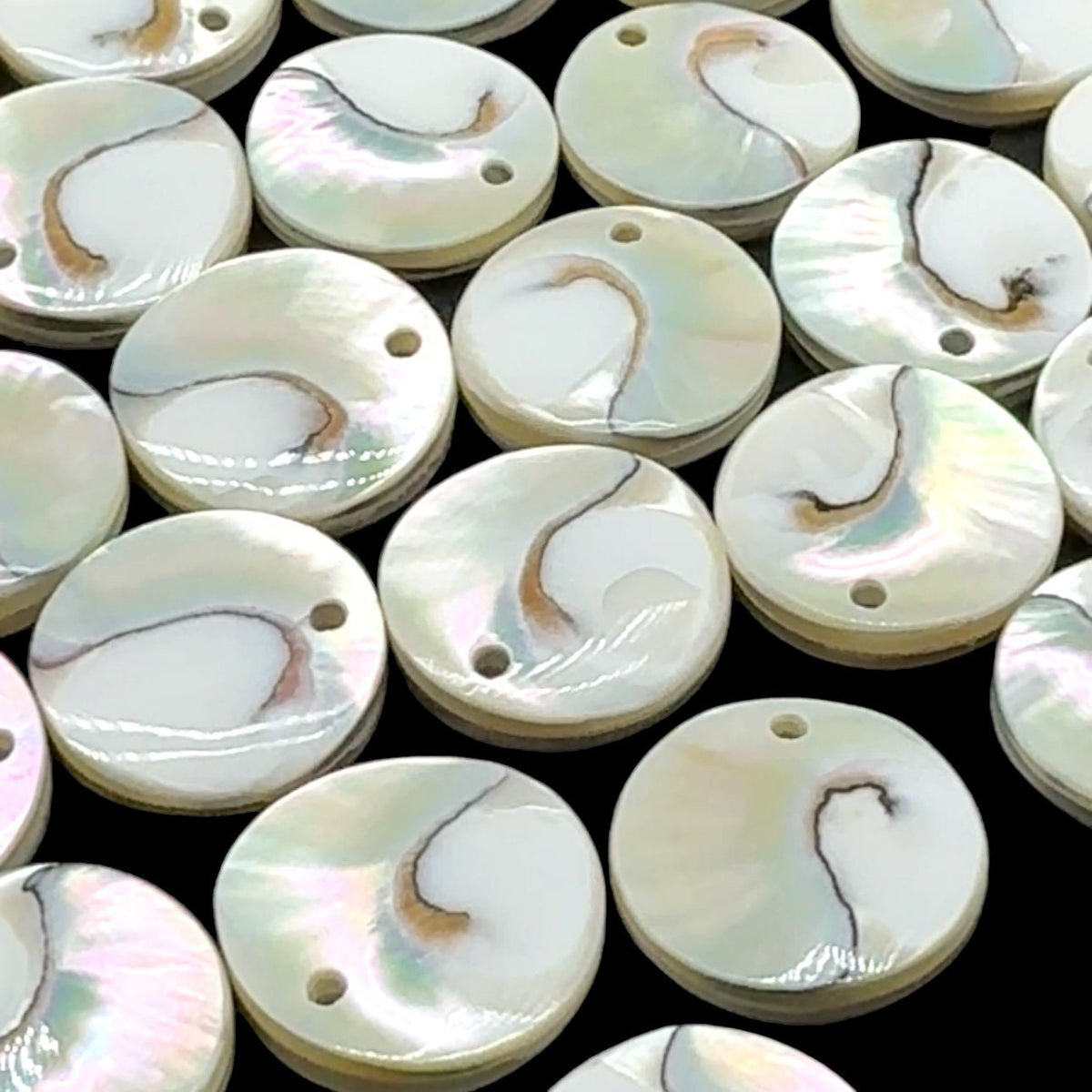 Authentic Mermaid Nautilus Shell Beads - Harmony Line (Thicker Nacre & Iridescent Flash) Mirror Finish - Coin Pendant (Matching Pair-2 Pcs)