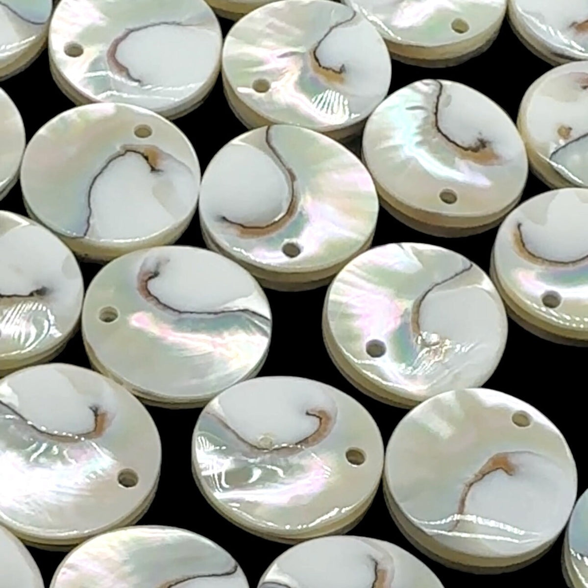 Authentic Mermaid Nautilus Shell Beads - Harmony Line (Thicker Nacre & Iridescent Flash) Mirror Finish - Coin Pendant (Matching Pair-2 Pcs)