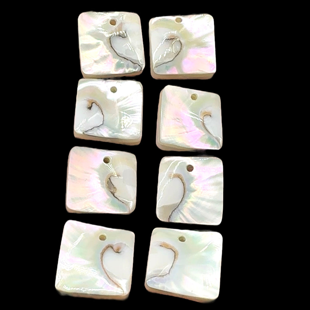 Authentic Mermaid Nautilus Shell Beads- Harmony Line (Thicker Nacre & Iridescent Flash) Mirror Finish - Square Pendant (Matching Pair-2 Pcs)