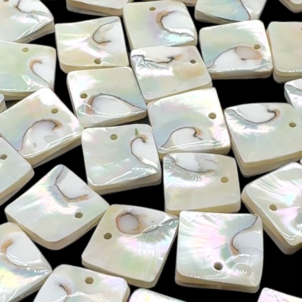 Authentic Mermaid Nautilus Shell Beads- Harmony Line (Thicker Nacre & Iridescent Flash) Mirror Finish - Square Pendant (Matching Pair-2 Pcs)