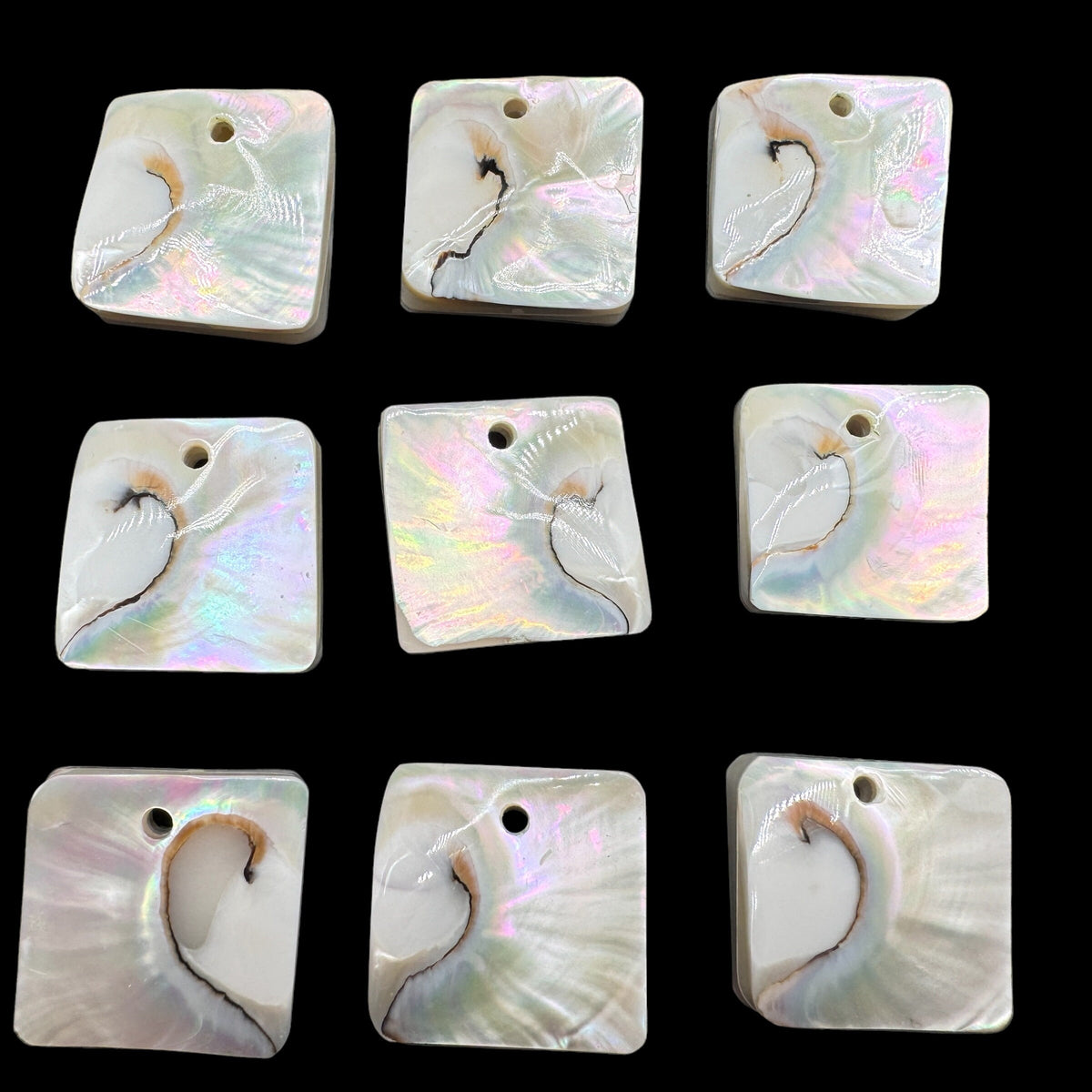 Authentic Mermaid Nautilus Shell Beads- Harmony Line (Thicker Nacre & Iridescent Flash) Mirror Finish - Square Pendant (Matching Pair-2 Pcs)