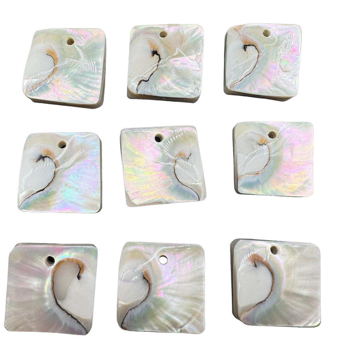Authentic Mermaid Nautilus Shell Beads- Harmony Line (Thicker Nacre & Iridescent Flash) Mirror Finish - Square Pendant (Matching Pair-2 Pcs)