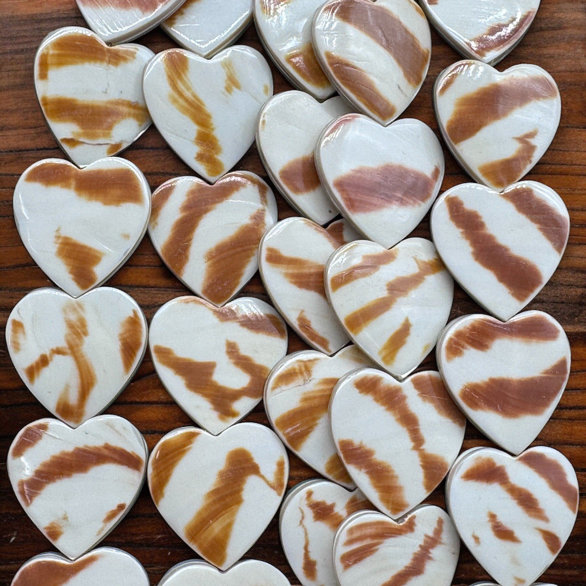 Real Tiger Nautilus Shell Beads - Never Dyed or Color Enhanced - Small Batch Production - Center Drilled Heart 20mm (8 Inches - 11 Beads)