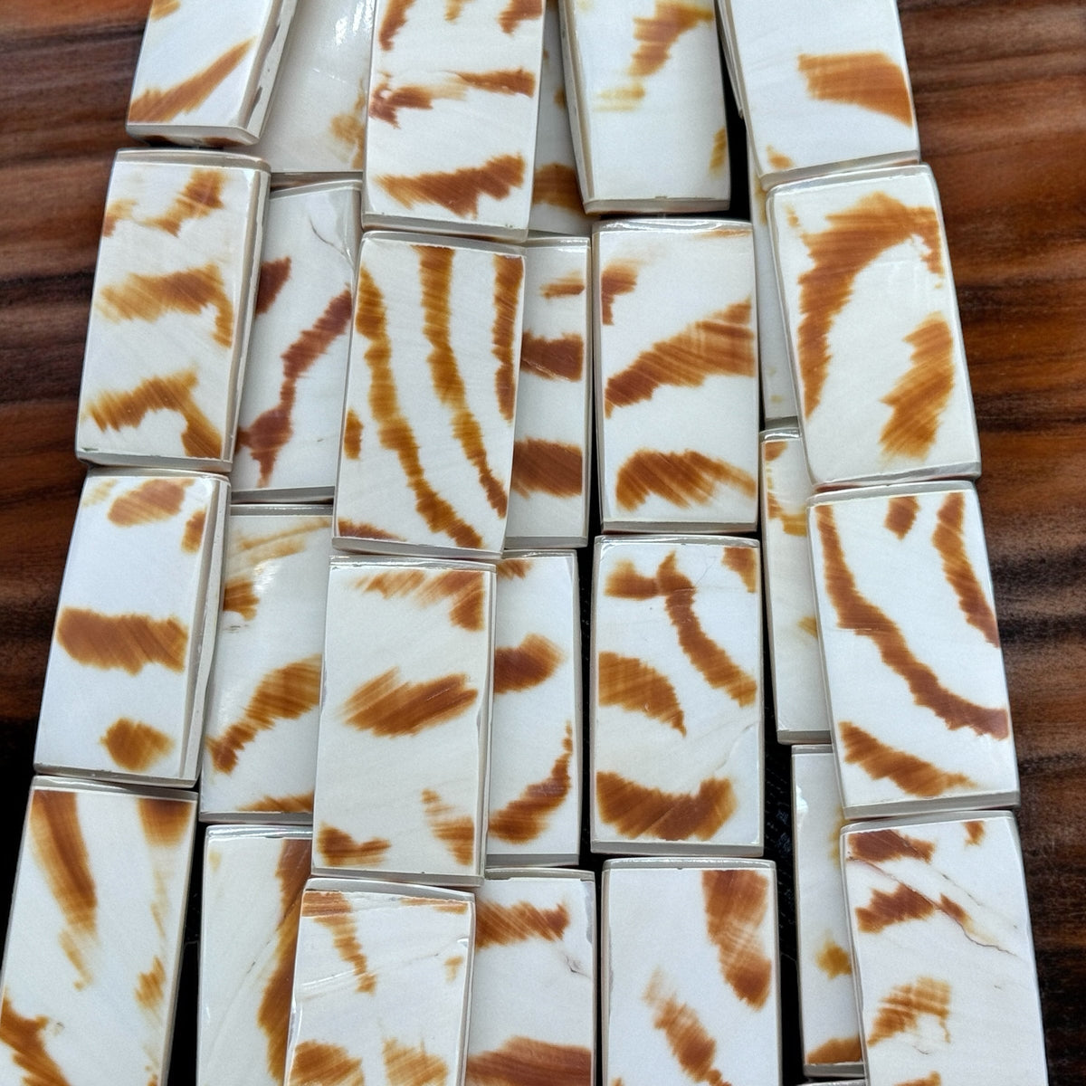 Authentic Nautilus Shell Beads with Tiger Matrix (Ethically Sourced- Small Batch Production) Doublet Rectangle 15X28mm (8 Inches - 7 Beads)