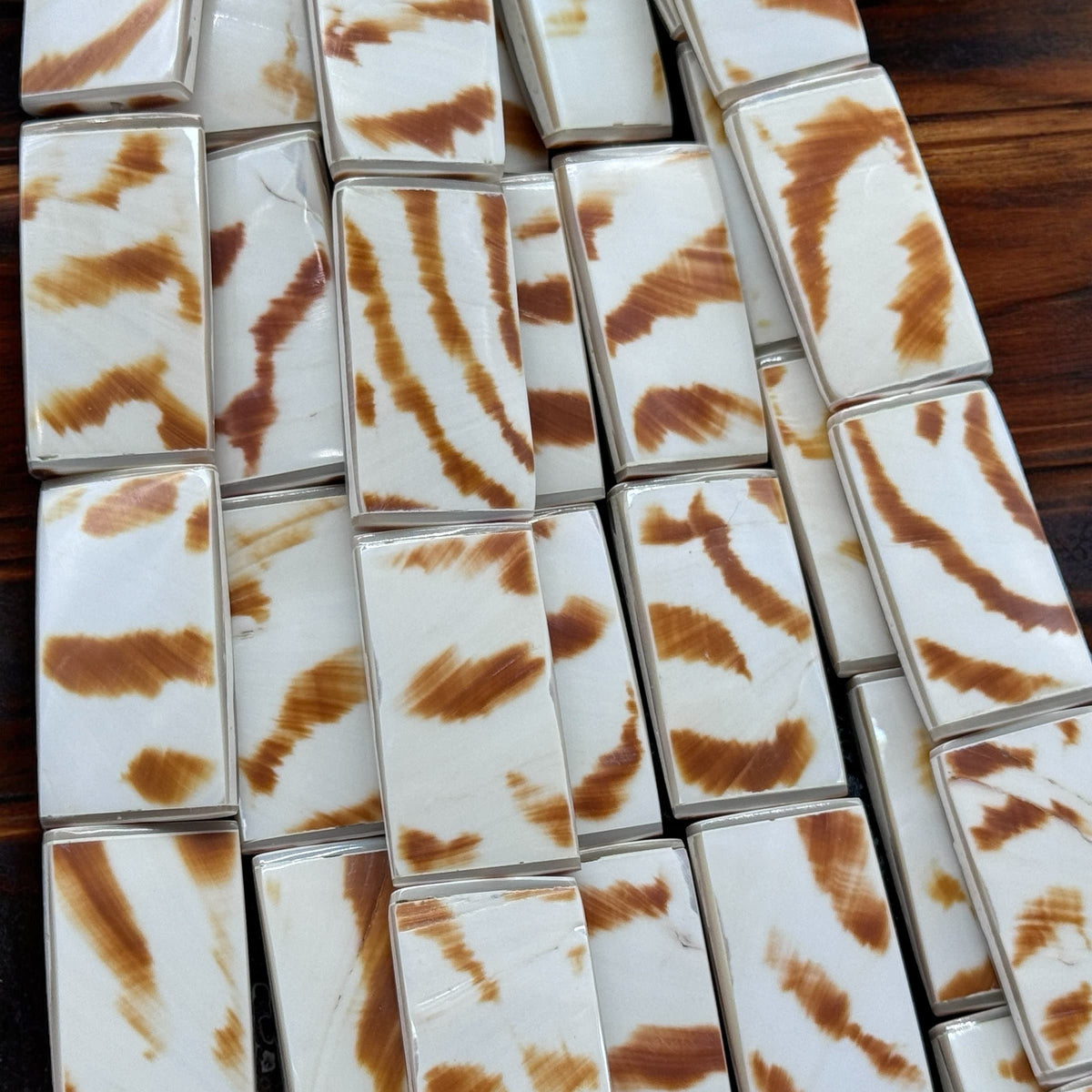 Authentic Nautilus Shell Beads with Tiger Matrix (Ethically Sourced- Small Batch Production) Doublet Rectangle 15X28mm (8 Inches - 7 Beads)
