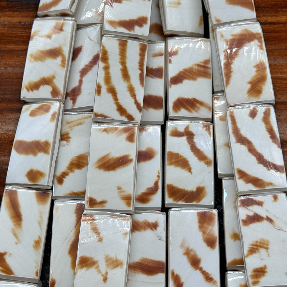 Authentic Nautilus Shell Beads with Tiger Matrix (Ethically Sourced- Small Batch Production) Doublet Rectangle 15X28mm (8 Inches - 7 Beads)