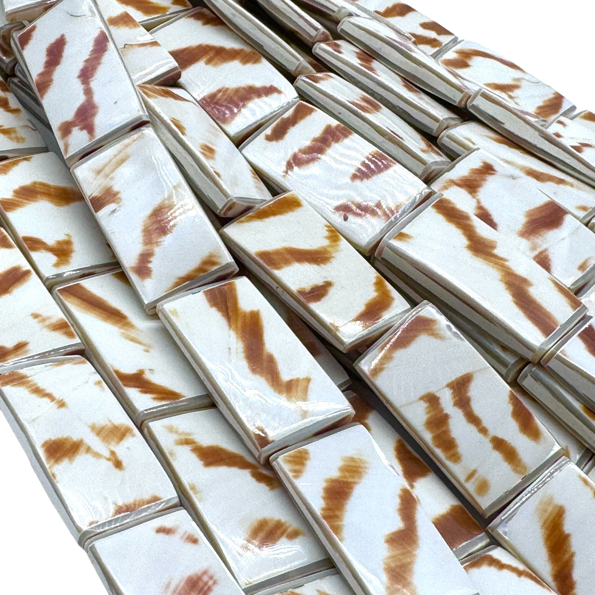 Authentic Nautilus Shell Beads with Tiger Matrix (Ethically Sourced- Small Batch Production) Doublet Rectangle 15X28mm (8 Inches - 7 Beads)
