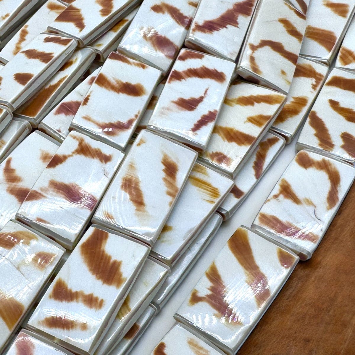 Authentic Nautilus Shell Beads with Tiger Matrix (Ethically Sourced- Small Batch Production) Doublet Rectangle 15X28mm (8 Inches - 7 Beads)