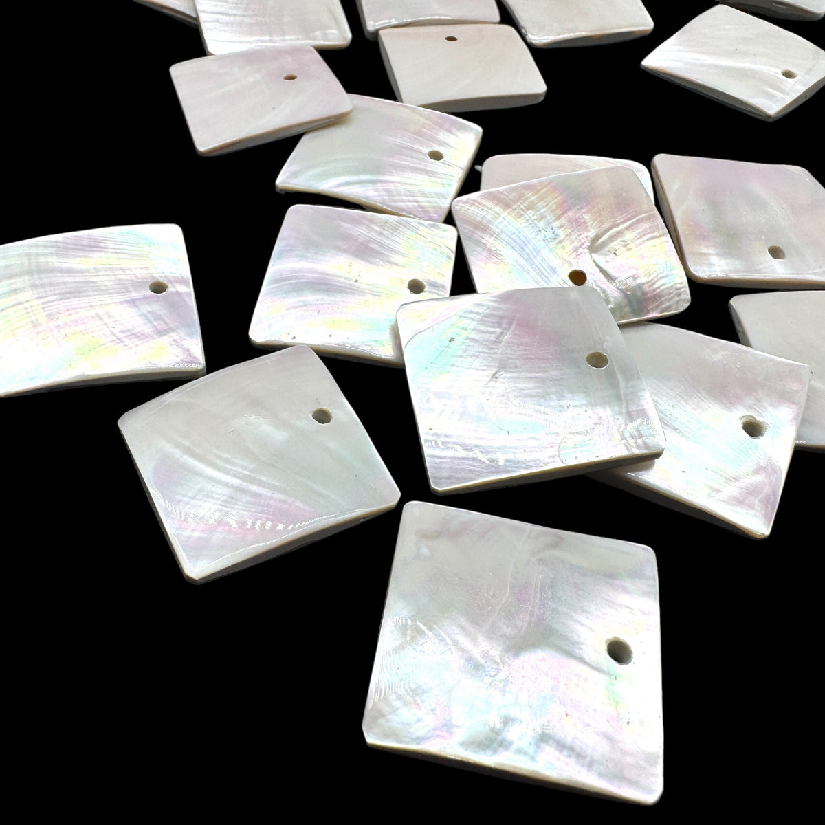 Authentic Mermaid Nautilus Shell Beads (Thicker Nacre & Iridescent Flash) Extremely Rare - Mirror Finish - Square Pendant- 2 Pcs