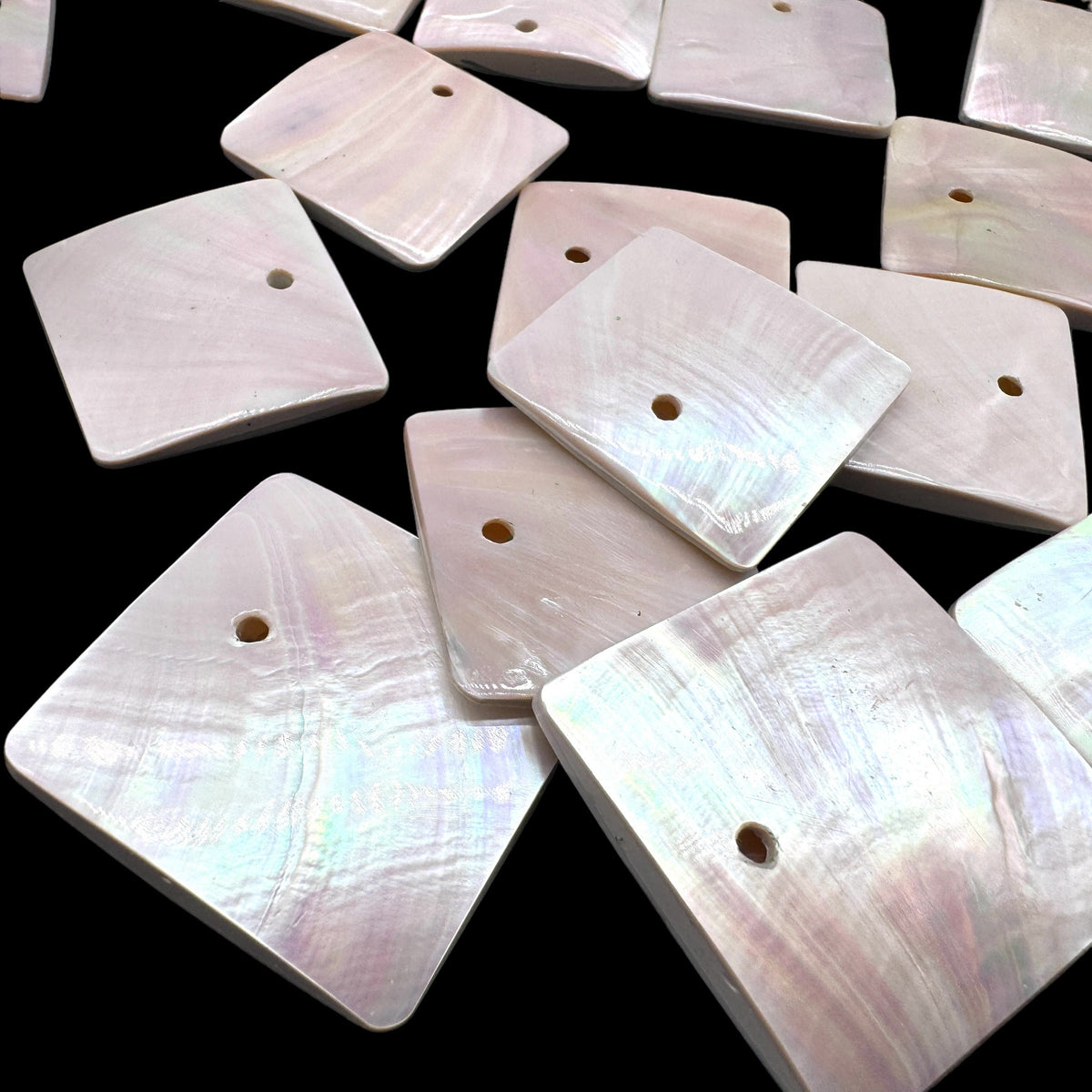 Authentic Mermaid Nautilus Shell Beads (Thicker Nacre & Iridescent Flash) Extremely Rare - Mirror Finish - Square Pendant- 2 Pcs