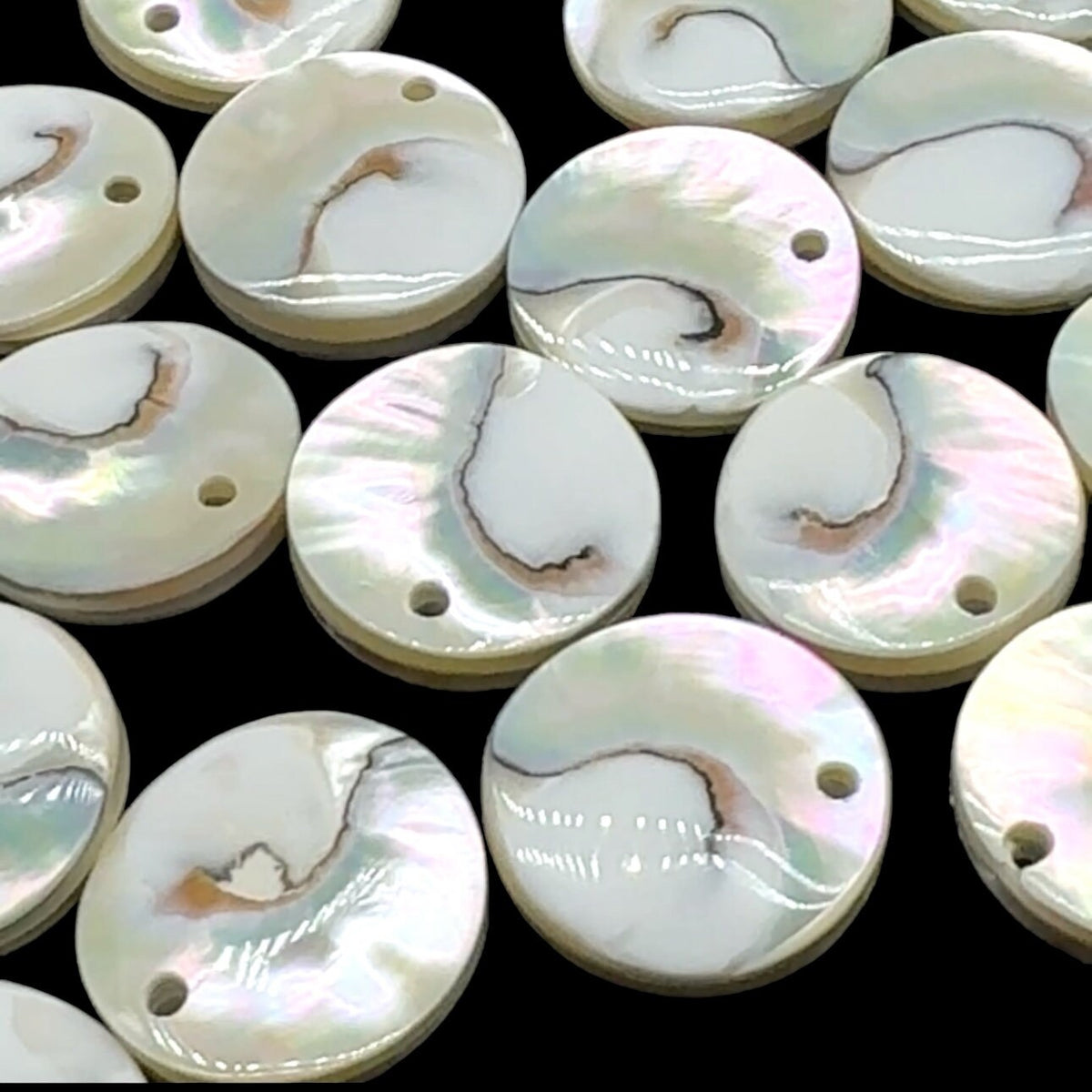 Authentic Mermaid Nautilus Shell Beads - Harmony Line (Thicker Nacre & Iridescent Flash) Mirror Finish - Coin Pendant (Matching Pair-2 Pcs)