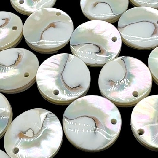 Authentic Mermaid Nautilus Shell Beads - Harmony Line (Thicker Nacre & Iridescent Flash) Mirror Finish - Coin Pendant (Matching Pair-2 Pcs)