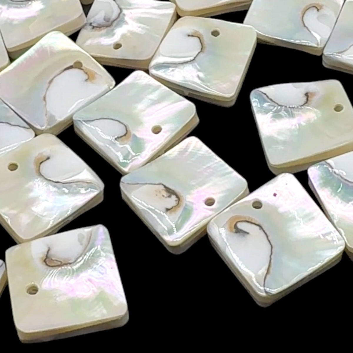 Authentic Mermaid Nautilus Shell Beads- Harmony Line (Thicker Nacre & Iridescent Flash) Mirror Finish - Square Pendant (Matching Pair-2 Pcs)