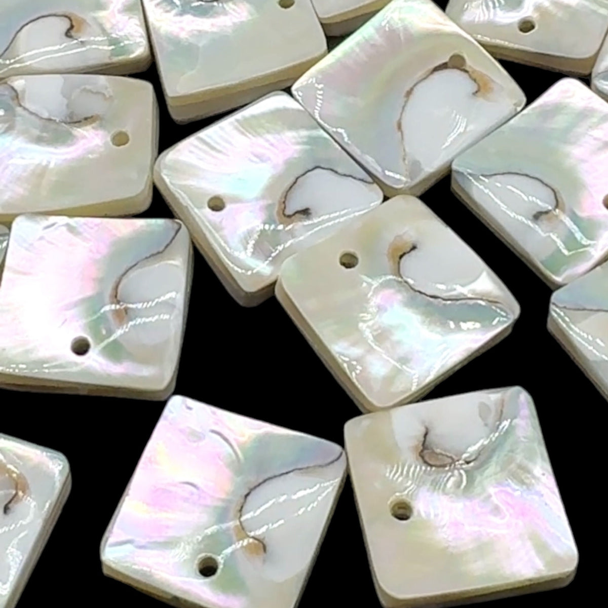 Authentic Mermaid Nautilus Shell Beads- Harmony Line (Thicker Nacre & Iridescent Flash) Mirror Finish - Square Pendant (Matching Pair-2 Pcs)