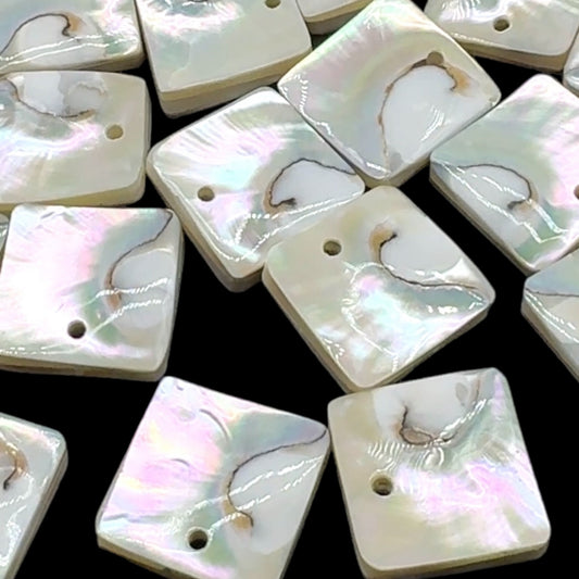 Authentic Mermaid Nautilus Shell Beads- Harmony Line (Thicker Nacre & Iridescent Flash) Mirror Finish - Square Pendant (Matching Pair-2 Pcs)