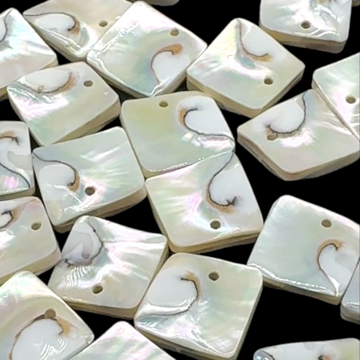 Authentic Mermaid Nautilus Shell Beads- Harmony Line (Thicker Nacre & Iridescent Flash) Mirror Finish - Square Pendant (Matching Pair-2 Pcs)