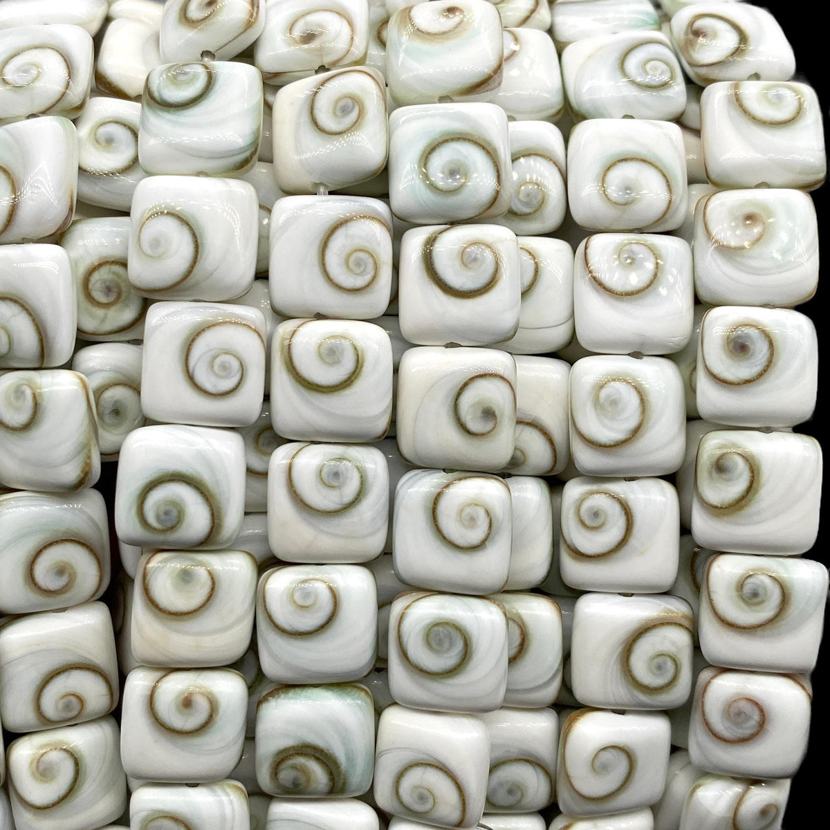 2in1 DOUBLET Shiva Eye Shell Beads From Indo-Pacific AAA (Extra Smooth - Matching Matrix) 100% Natural Never Dyed or Color Enhanced - Square