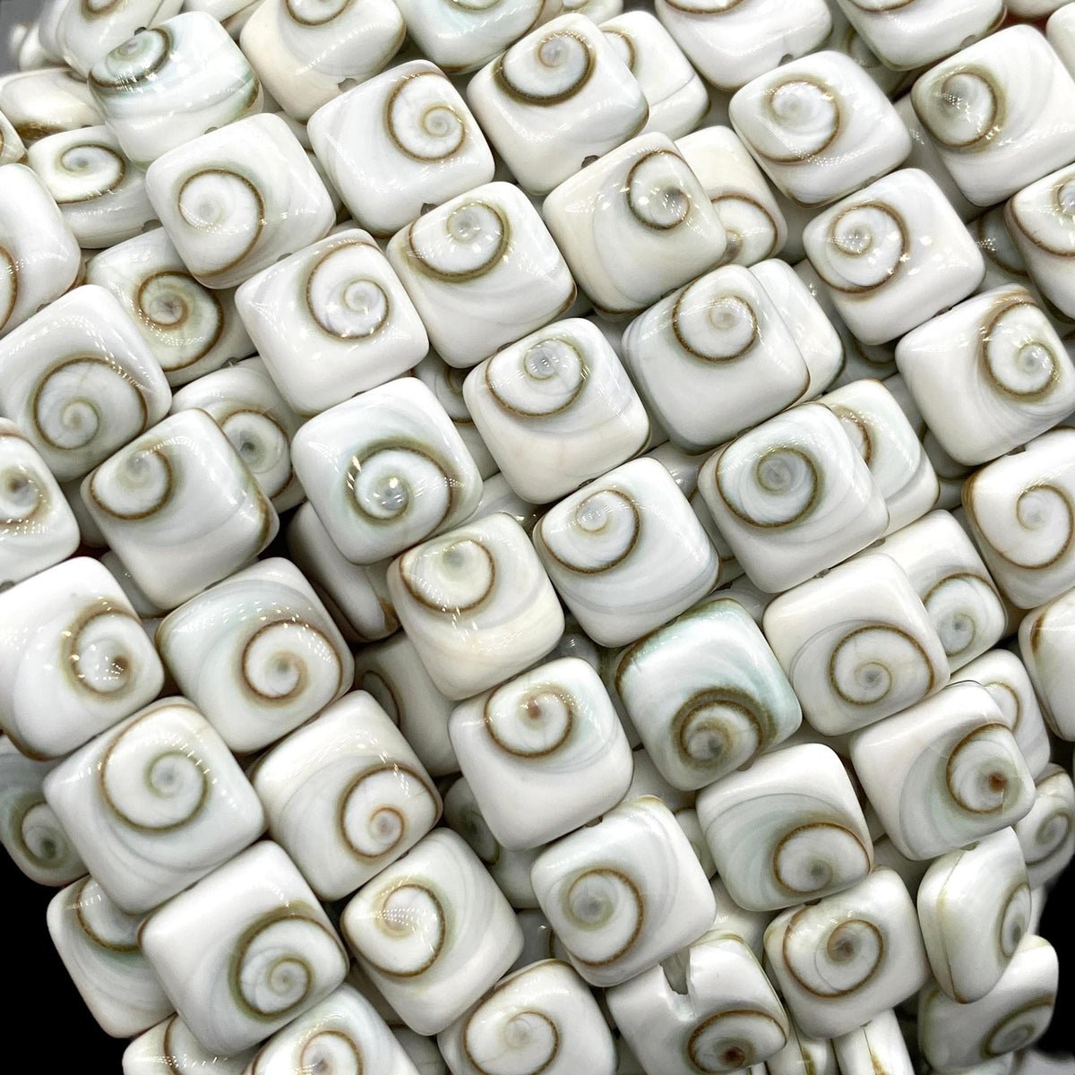 2in1 DOUBLET Shiva Eye Shell Beads From Indo-Pacific AAA (Extra Smooth - Matching Matrix) 100% Natural Never Dyed or Color Enhanced - Square