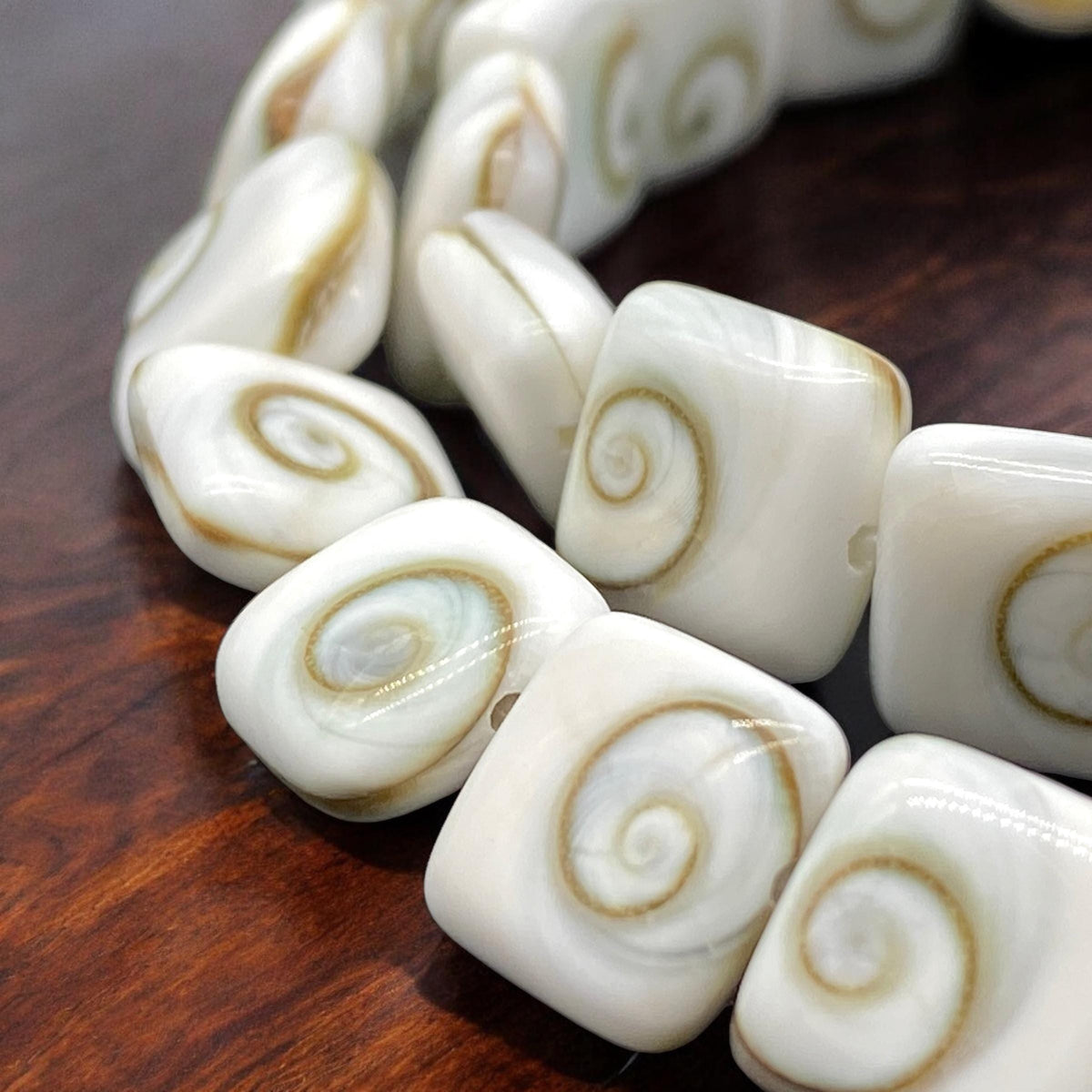 2in1 DOUBLET Shiva Eye Shell Beads From Indo-Pacific AAA (Extra Smooth - Matching Matrix) 100% Natural Never Dyed or Color Enhanced - Square