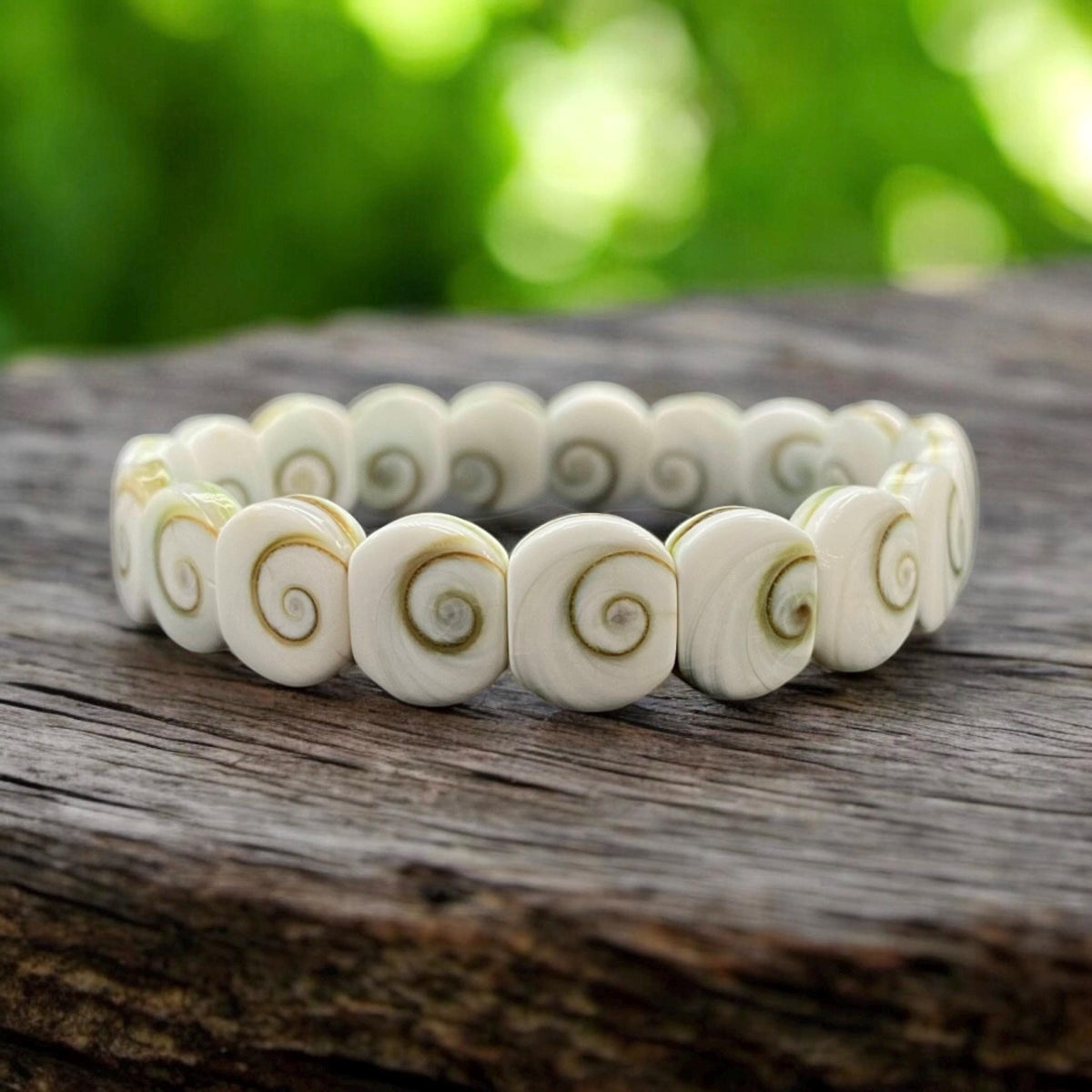 2in1 DOUBLET Shiva Eye Shell Beads Bracelet From Indo-Pacific (Symmetrical Spiral Pattern) Small Batch Production - Smooth 10X12mm