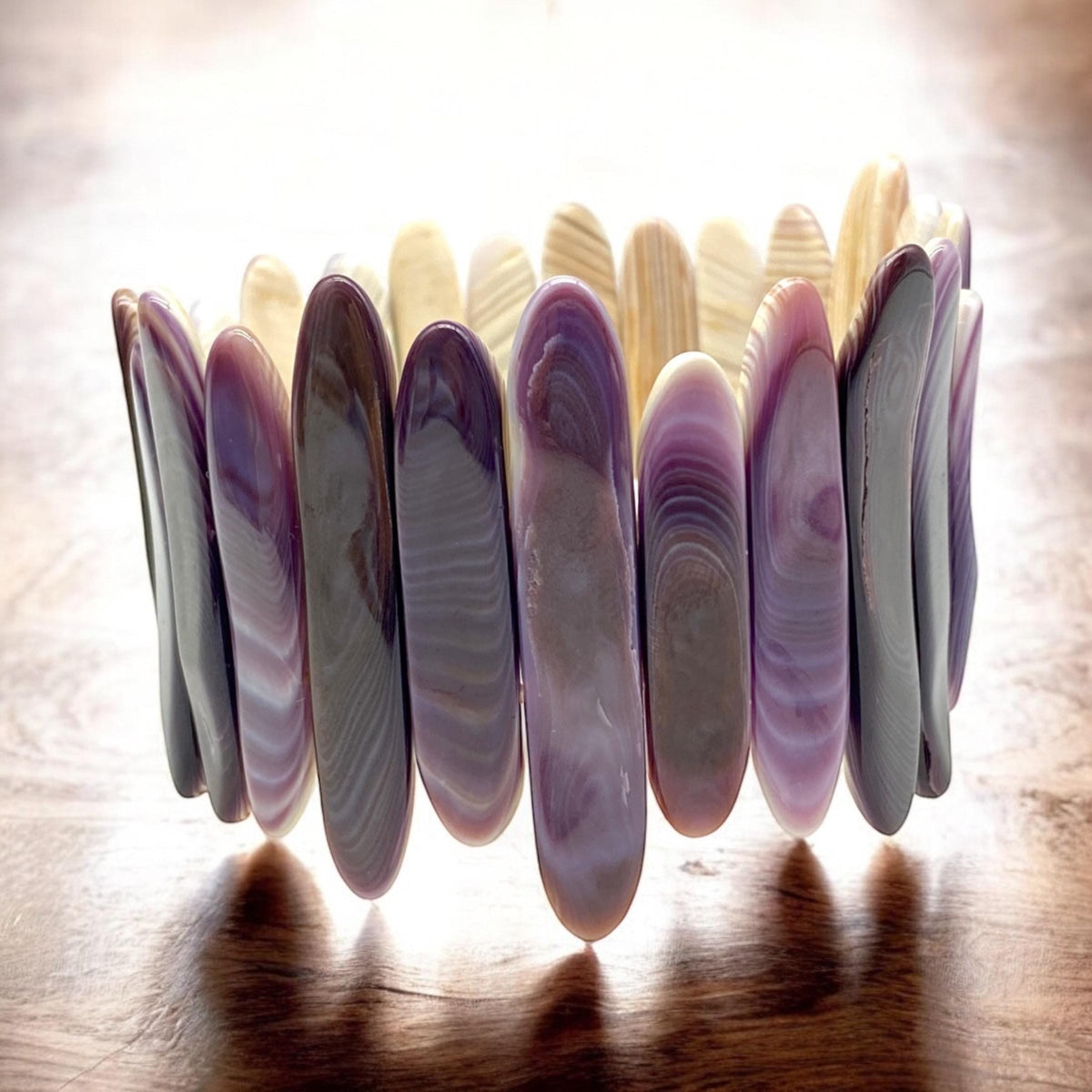 WOW Darkest Wampum Quahog Shell Beads Bracelet USA East Coast Quahog - AAA Never Dyed or Color Enhanced - Native Style - Freeform 25-40mm