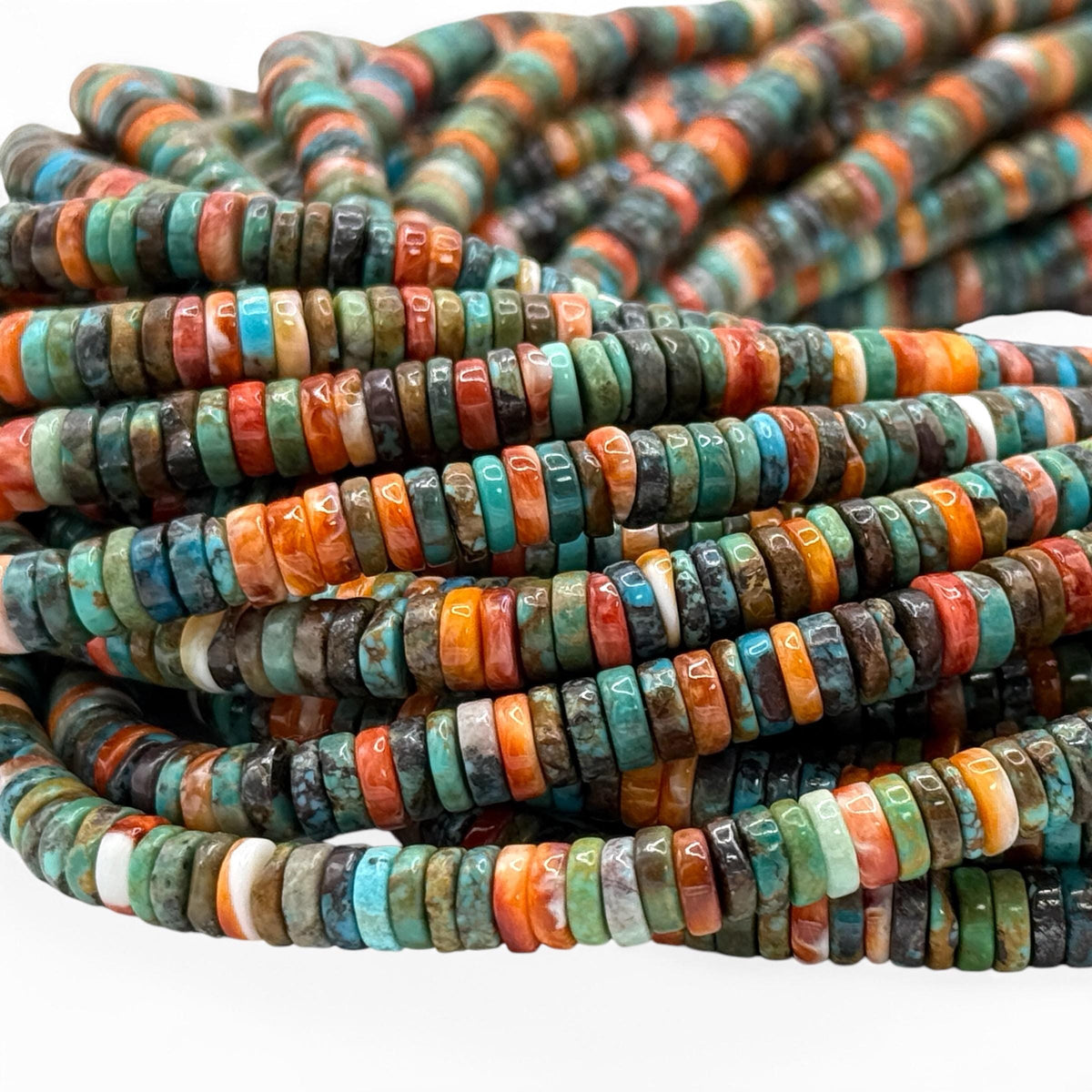 Bi-Color Spiny Oyster Shell & Turquoise Mixed Beads (Native American Style - Perfect Size For Men's Jewelry) 6mm Heishi Tiny