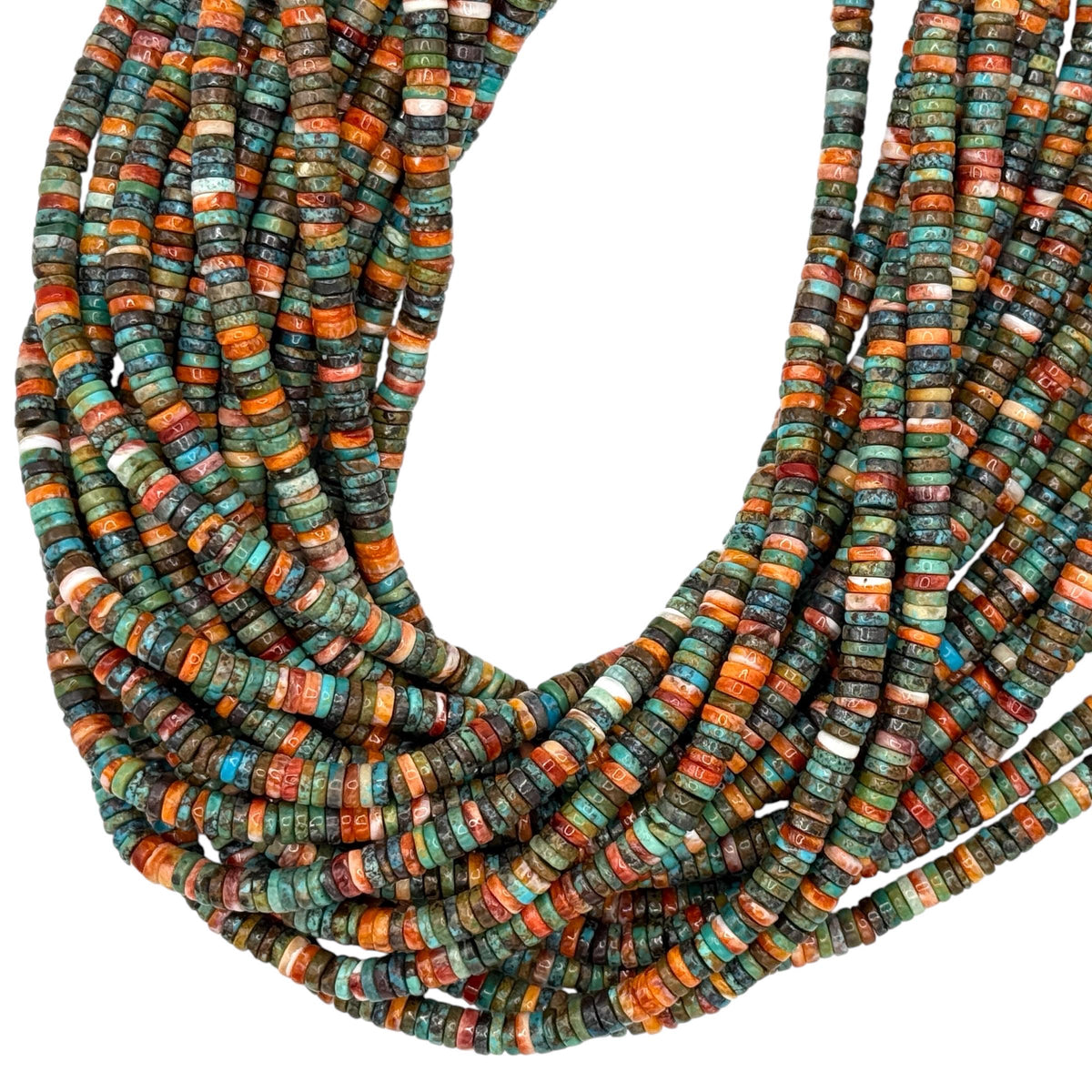 Bi-Color Spiny Oyster Shell & Turquoise Mixed Beads (Native American Style - Perfect Size For Men's Jewelry) 6mm Heishi Tiny