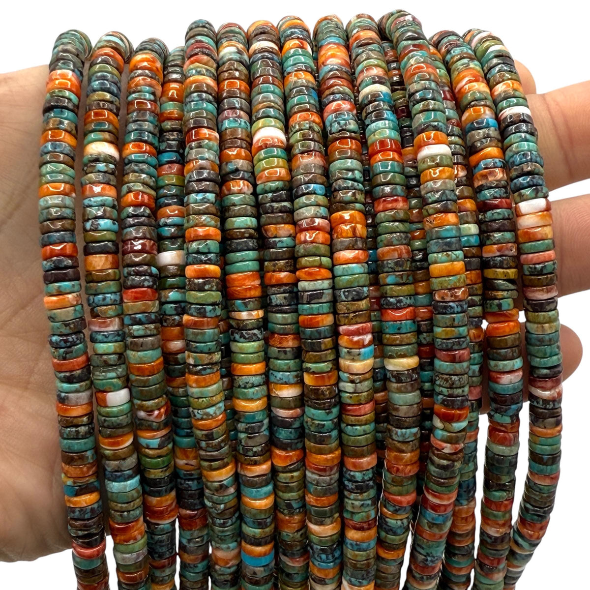 Bi-Color Spiny Oyster Shell & Turquoise Mixed Beads (Native American Style - Perfect Size For Men's Jewelry) 6mm Heishi Tiny