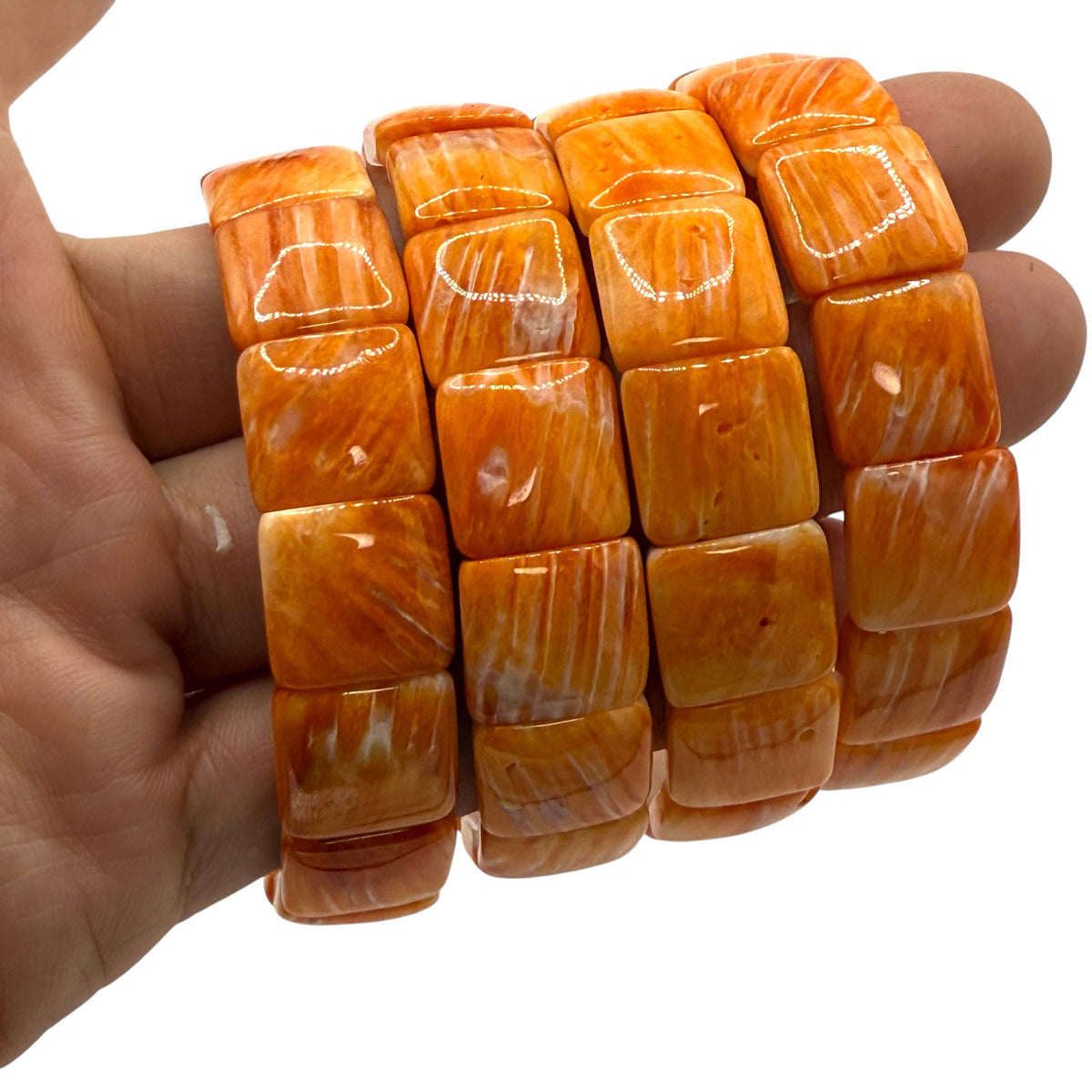 WOW Spiny Oyster Shell Beads Bracelet - Never Dyed or Color Enhanced - Small Batch Production - Native American Style - Smooth Square