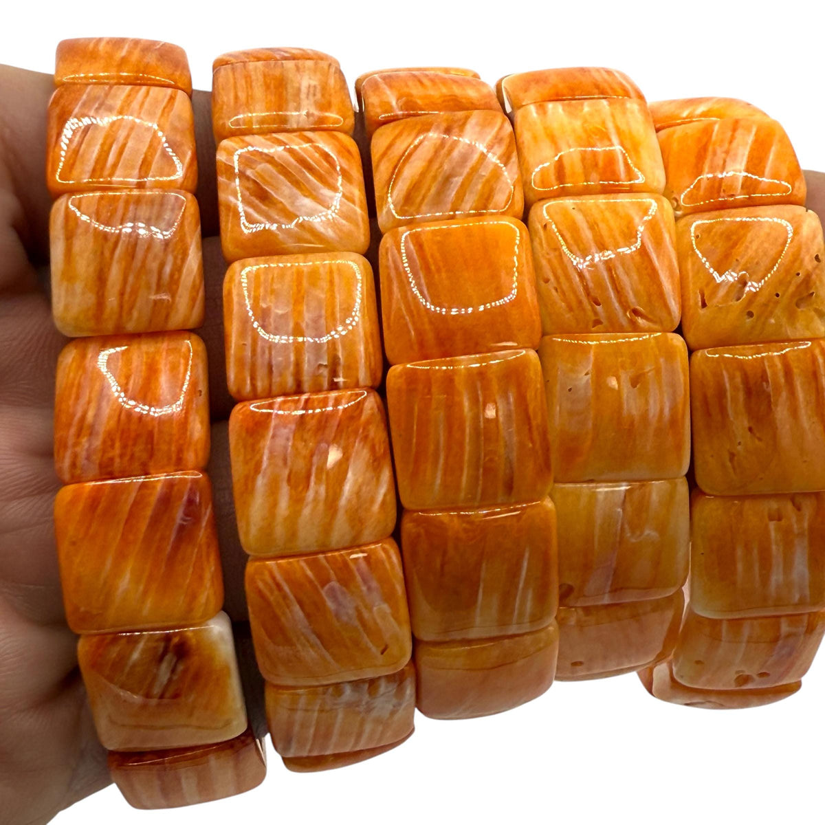 WOW Spiny Oyster Shell Beads Bracelet - Never Dyed or Color Enhanced - Small Batch Production - Native American Style - Smooth Square