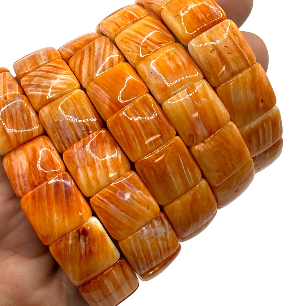 WOW Spiny Oyster Shell Beads Bracelet - Never Dyed or Color Enhanced - Small Batch Production - Native American Style - Smooth Square
