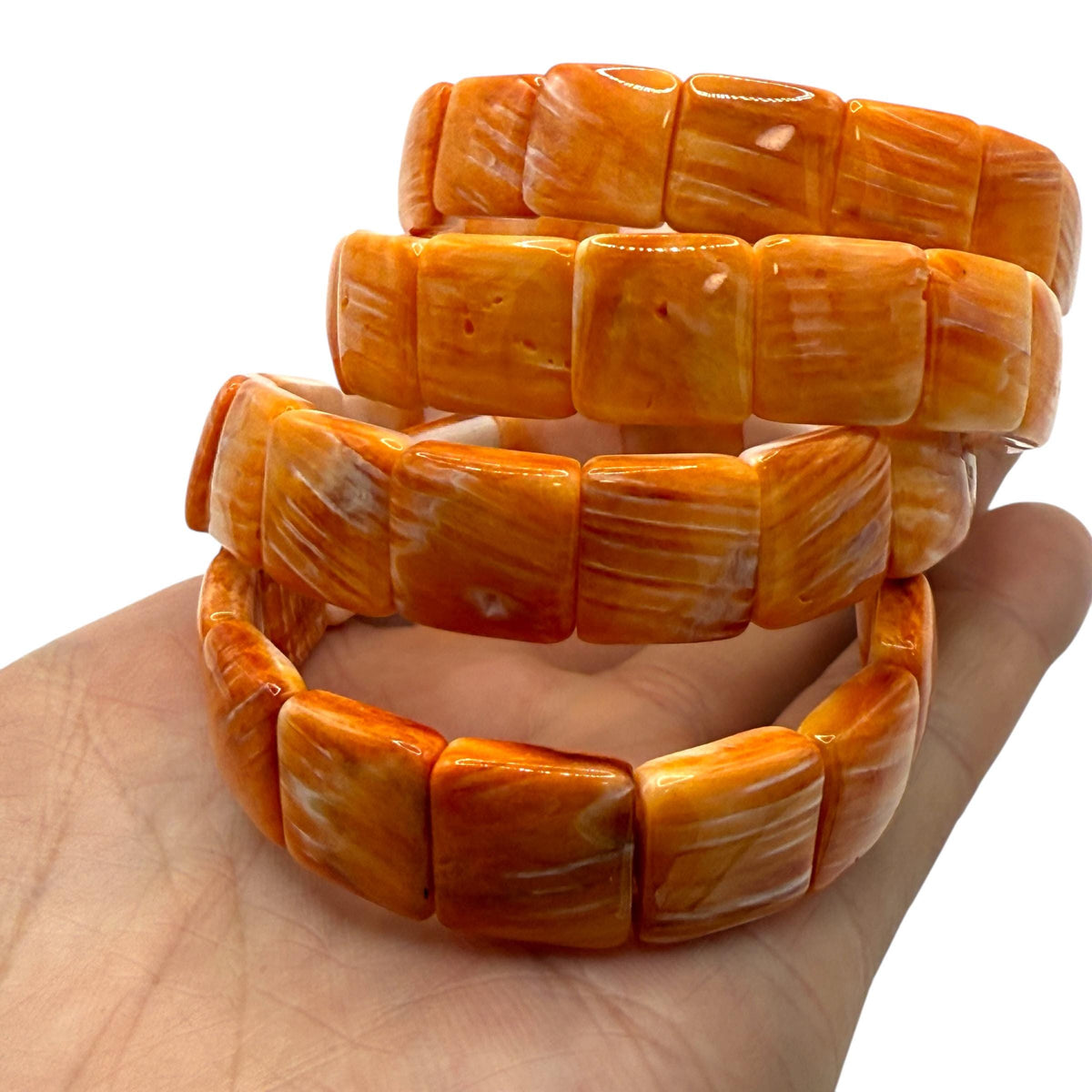 WOW Spiny Oyster Shell Beads Bracelet - Never Dyed or Color Enhanced - Small Batch Production - Native American Style - Smooth Square