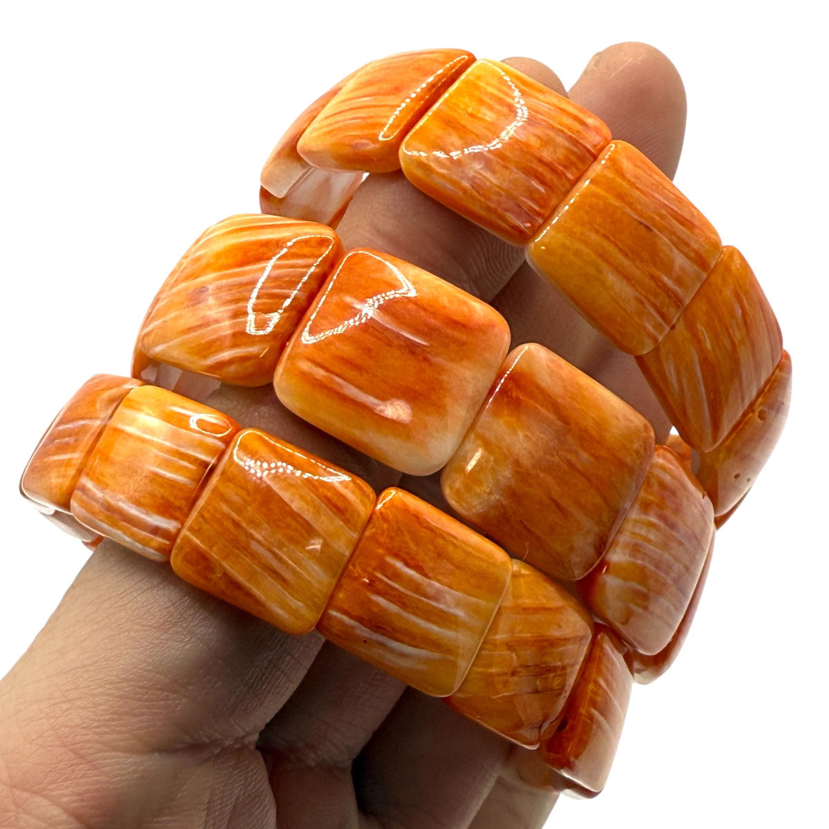 WOW Spiny Oyster Shell Beads Bracelet - Never Dyed or Color Enhanced - Small Batch Production - Native American Style - Smooth Square