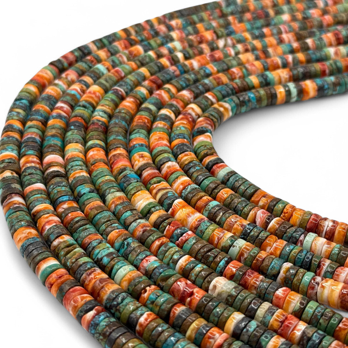 DARKEST Spiny Oyster Shell & Turquoise Beads AAA - 100% Natural - Never Dyed or Color Enhanced - Native American Style - Smooth Heishi 10mm