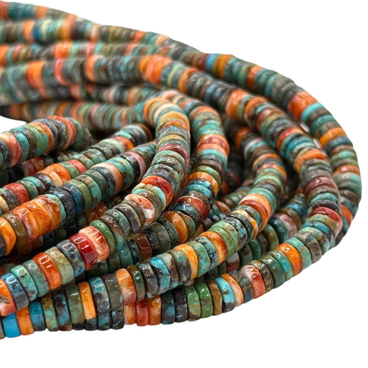 Bi-Color Spiny Oyster Shell & Turquoise Mixed Beads (Native American Style - Perfect Size For Men's Jewelry) 6mm Heishi Tiny
