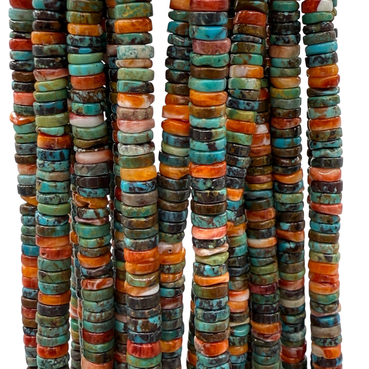 Bi-Color Spiny Oyster Shell & Turquoise Mixed Beads (Native American Style - Perfect Size For Men's Jewelry) 6mm Heishi Tiny