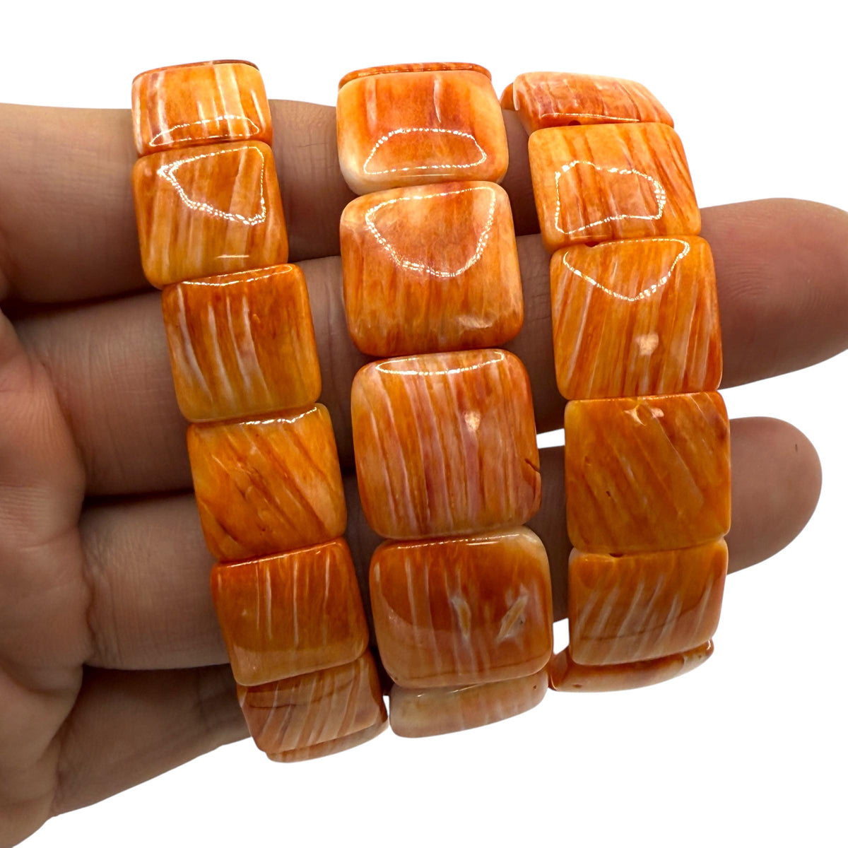 WOW Spiny Oyster Shell Beads Bracelet - Never Dyed or Color Enhanced - Small Batch Production - Native American Style - Smooth Square