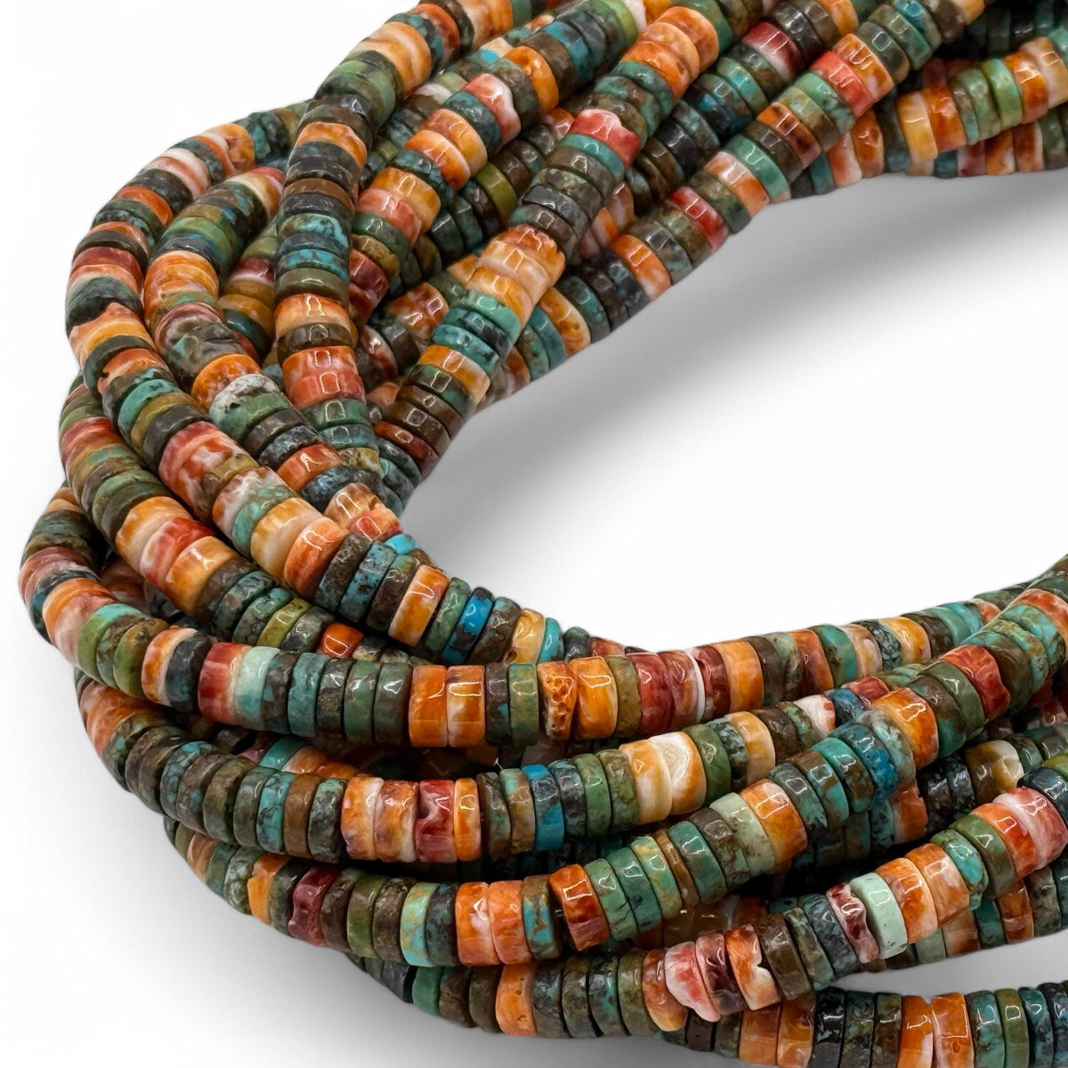 DARKEST Spiny Oyster Shell & Turquoise Beads AAA - 100% Natural - Never Dyed or Color Enhanced - Native American Style - Smooth Heishi 10mm