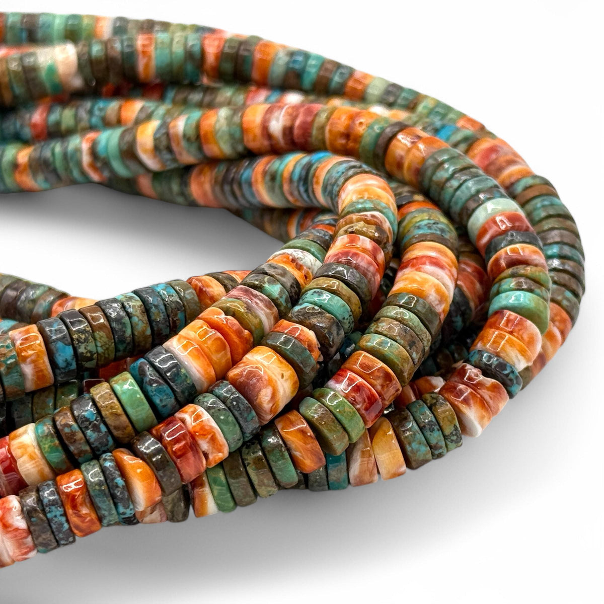 DARKEST Spiny Oyster Shell & Turquoise Beads AAA - 100% Natural - Never Dyed or Color Enhanced - Native American Style - Smooth Heishi 10mm